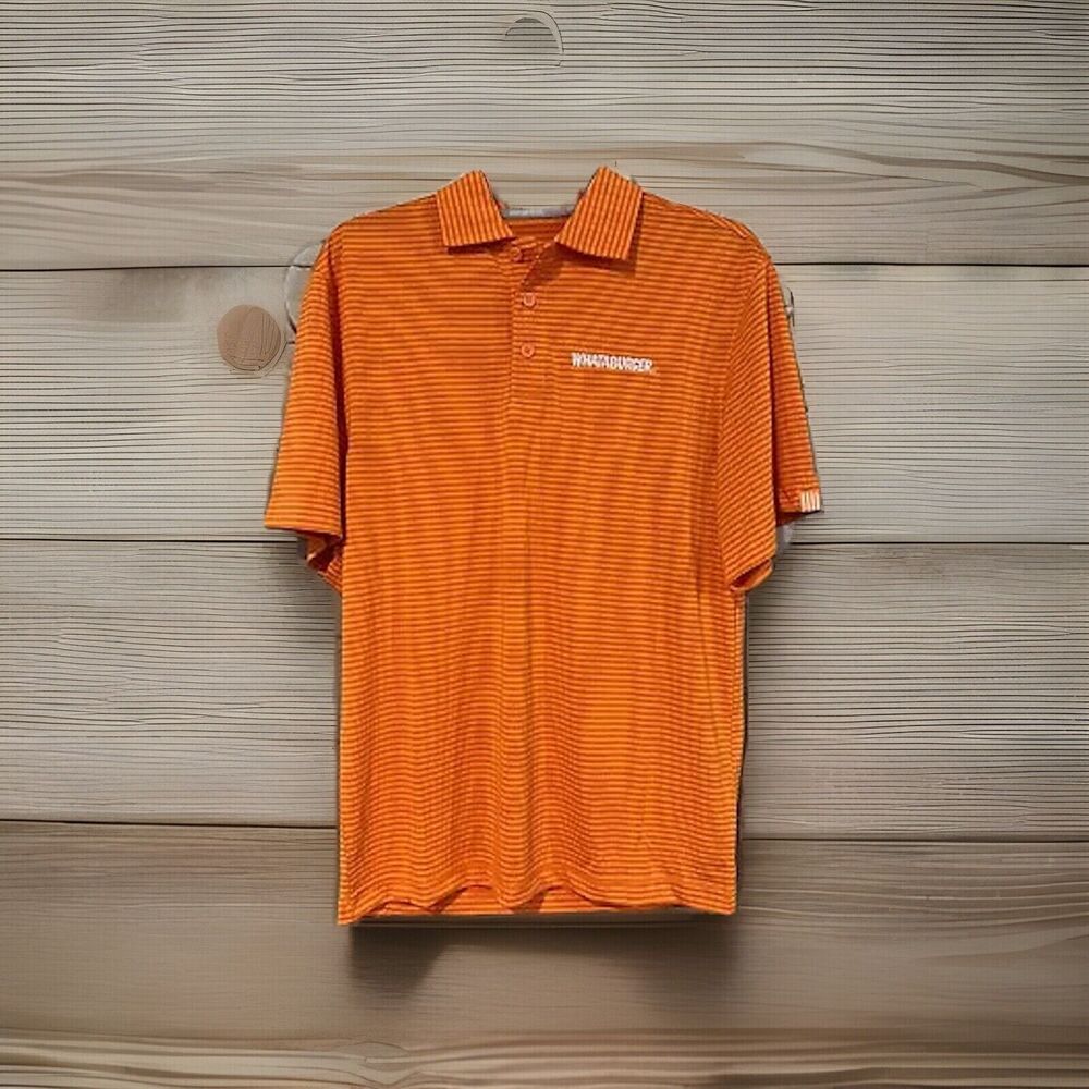 Whataburger Employee Uniform Polo Shirt Mens Small S Orange Striped Work Tee